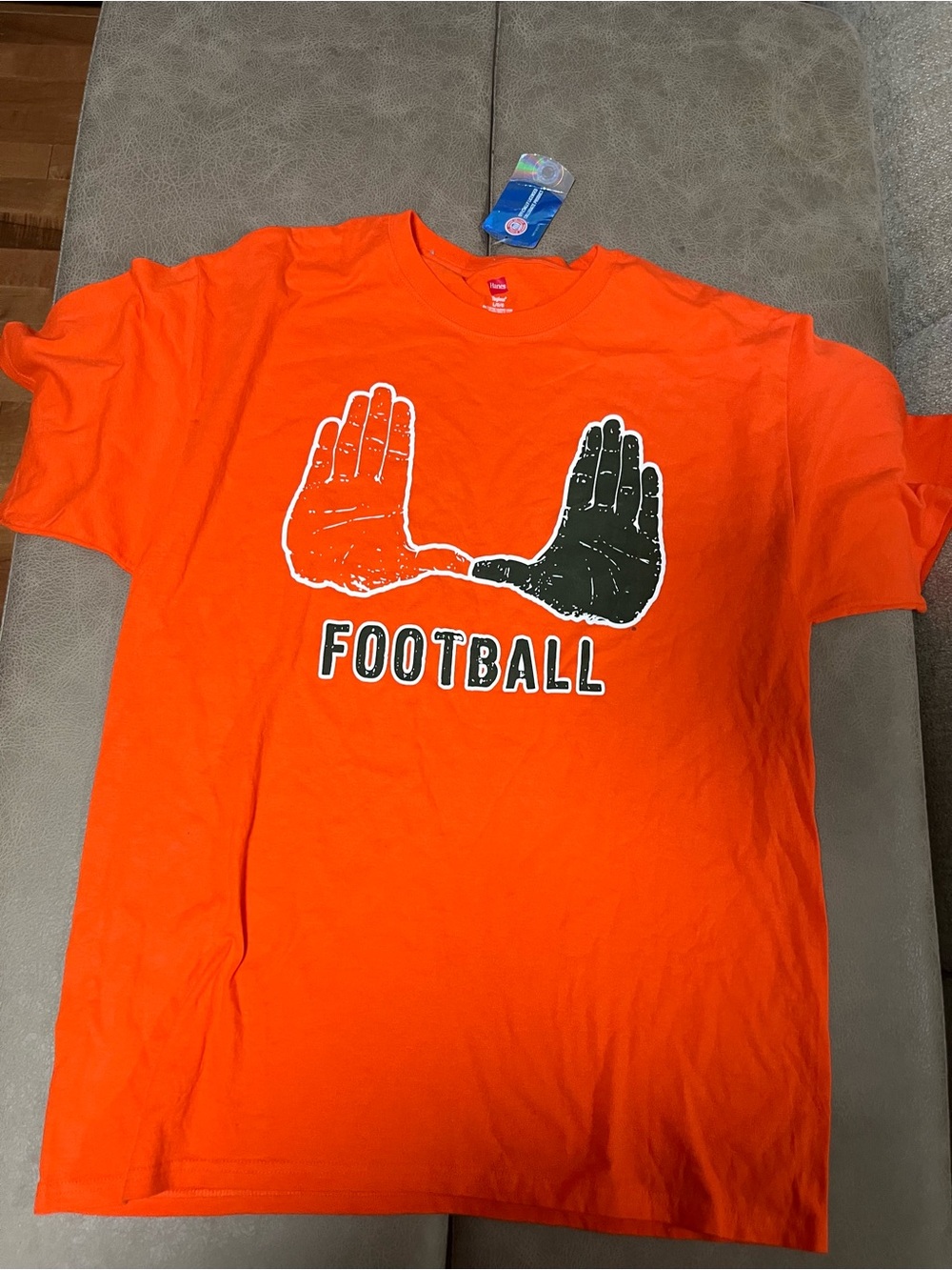 Orange Football Graphic Tee - Men's Casual Shirt size large